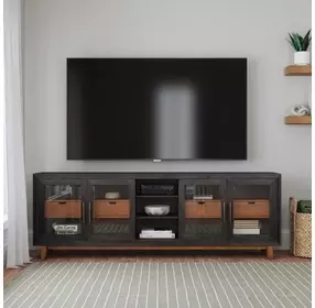 Waterfall Deep Ebony and Brown 92" TV Stand with USB Charging