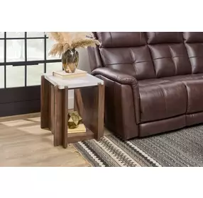 Lincoln White and Walnut Rectangular Stone Top End Table