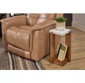 Lincoln Walnut and White Square Stone Top Accent Table