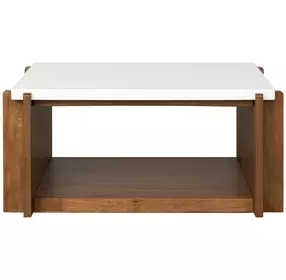 Lincoln White and Walnut Square Stone Top Occasional Table Set with Casters