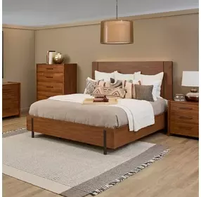 Lincoln Warm Walnut King Platform Bed with USB Charging and LED