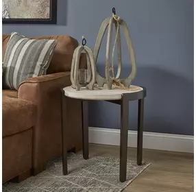 Palette Brown and White Round Travertine Top Tall Bunching Table