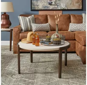 Palette Brown and White Round Stone Top Coffee Table