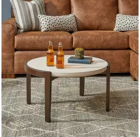 Palette Brown and White Round Travertine Top Bunching Table