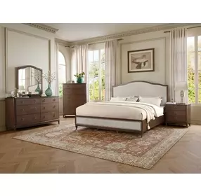 Bellevue Creamy Tan and Whiskey Brown Performance Fabric King Upholstered Platform Bed with Nailhead Trim