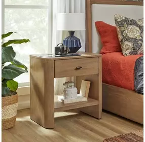 Normandy Warm Driftwood 1 Drawer Open Nightstand with USB Charging