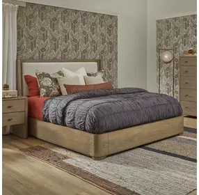 Normandy Cream and Driftwood Performance Fabric King Upholstered Panel Bed
