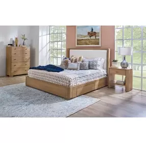 Normandy Cream and Driftwood Performance Fabric King Upholstered Storage Panel Bed