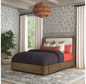 Normandy Cream and Driftwood Performance Fabric Queen Upholstered Panel Bed