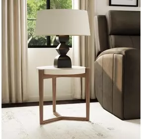 Verona Medium Brown and White Round Stone Top Accent Table