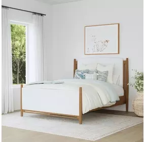 Verona Cream and Medium Brown Performance Fabric Queen Upholstered Panel Bed
