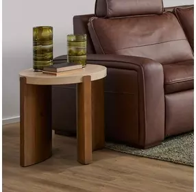 Eclipse Brown and White Round Stone Top End table