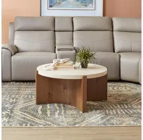 Eclipse Brown and White Round Stone Top Coffee table