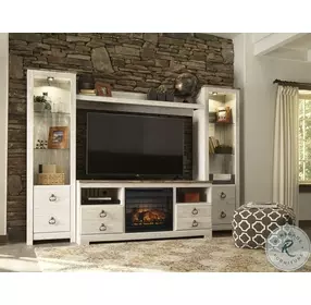 Willowton Whitewash 64" TV Stand with Electric Infrared Fireplace