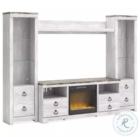 Willowton Whitewash 4 Piece Entertainment Center with Electric Fireplace