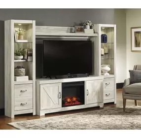 Bellaby Whitewash 4 Piece Entertainment Center with 7 Level Electric Fireplace