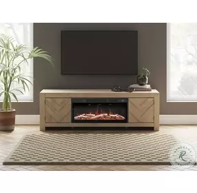 Cayboni Tan 71" TV Stand with Electric Fireplace