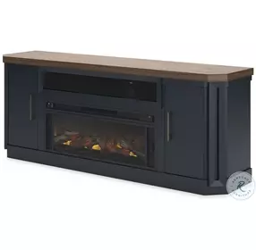 Landocken Light brown And Dark Slate Blue 83" TV Stand with Electric Fireplace