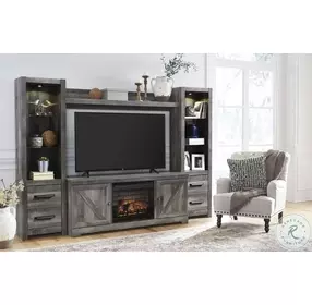 Wynnlow Rustic Gray 103" 4 Piece Entertainment Center with Electric Infrared Fireplace