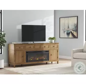 Sharlance Light Brown 81" TV Stand with Electric Fireplace