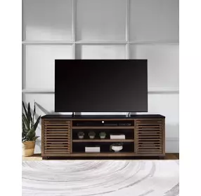 Kallari Warm Brown and Matte Black 84" XL TV Stand with Fireplace Option