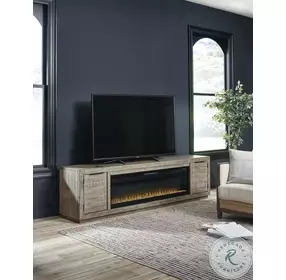 Krystanza Weathered Gray 92" TV Stand with Fireplace Insert