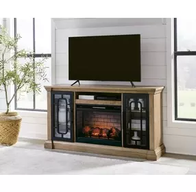 Wittenmyer Rich Light Brown and Matte Black 72" TV Stand with Electric Fireplace