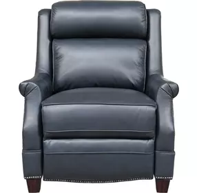 Warrendale Shoreham Blue Leather Power Recliner with Nailhead Trim and USB Charging