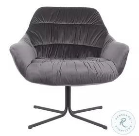 Wayne Black Metal And Grey Velvet Swivel Lounge Chair