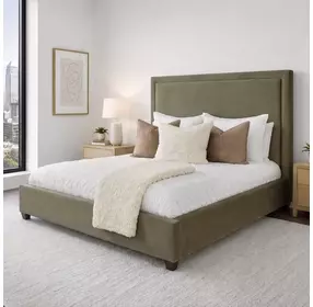 Kimberly Mystical Moss and Dark Brown King Upholstered Panel Bed