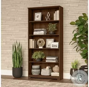 Cabot Modern Walnut Tall 5 Shelf Bookcase