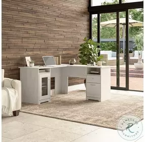 Cabot Linen White Oak 60" L Shaped Computer Desk with Storage