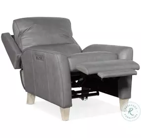 Dunes Aline Light Gray Leather Power Recliner With Power Headrest
