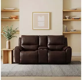 Westchester Brown Leather 81" Power Reclining Console Loveseat with Power Headrest and USB Charging