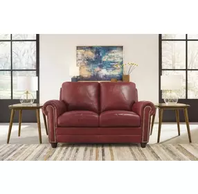 Westfield Cherry 62" Leather Loveseat with Nailhead Trim