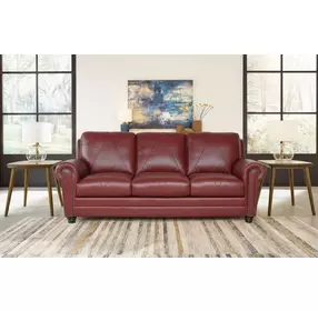 Westfield Cherry 85" Leather Sofa with Nailhead Trim
