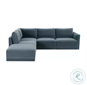 Willow Misty Blue Velvet Modular LAF Sectional