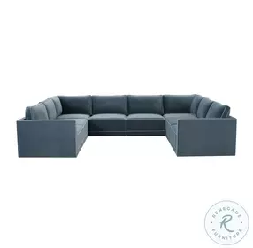 Willow Misty Blue Velvet Modular Large U Sectional
