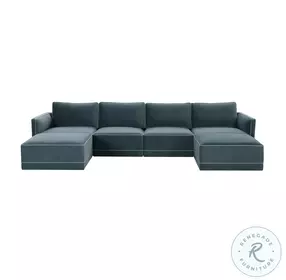 Willow Misty Blue Velvet Modular U Sectional