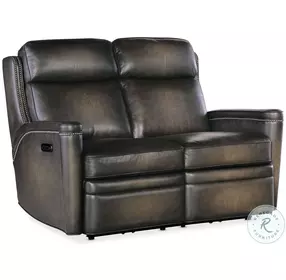 Hamilton Grey Leather Power Reclining 56" Loveseat with Power Headrest