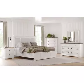 Kingston Whisper White and Gray Queen Upholstered Panel Bed