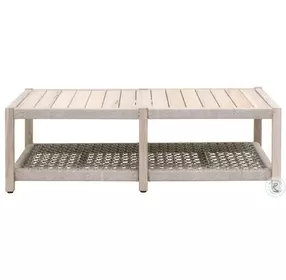 Wrap Taupe White Flat Rope And Gray Teak Outdoor Rectangular Coffee Table