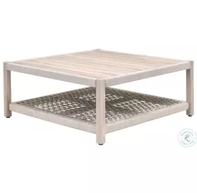 Wrap Taupe White Flat Rope And Gray Teak Outdoor Square Occasional Table Set