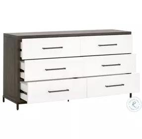 Wrenn Burnished Brown Acacia And Matte White 6 Drawer Double Dresser