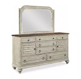 Homestead Pine Cornsilk 7 Drawer Ellesmere Dresser with Rectangular Mirror