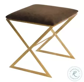 X-Side-Gu Brown Velvet And Gold X Side Stool