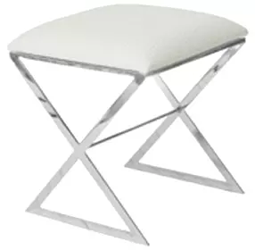 X Side Luxe Cream Ostrich Cushion X Stool In Polished Nickel Frame