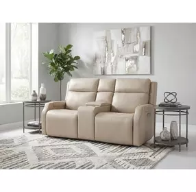 Nelson Beige Leather 68" Zero Gravity Power Reclining Console Loveseat with Power Lumbar and USB Charging