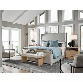 Voyage Beige and White Oak Upholstered Daybreak Panel Bedroom Set