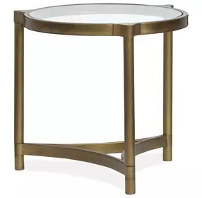 Cassidy Aged Brass and Volakas Classic Round Glass Top End Table